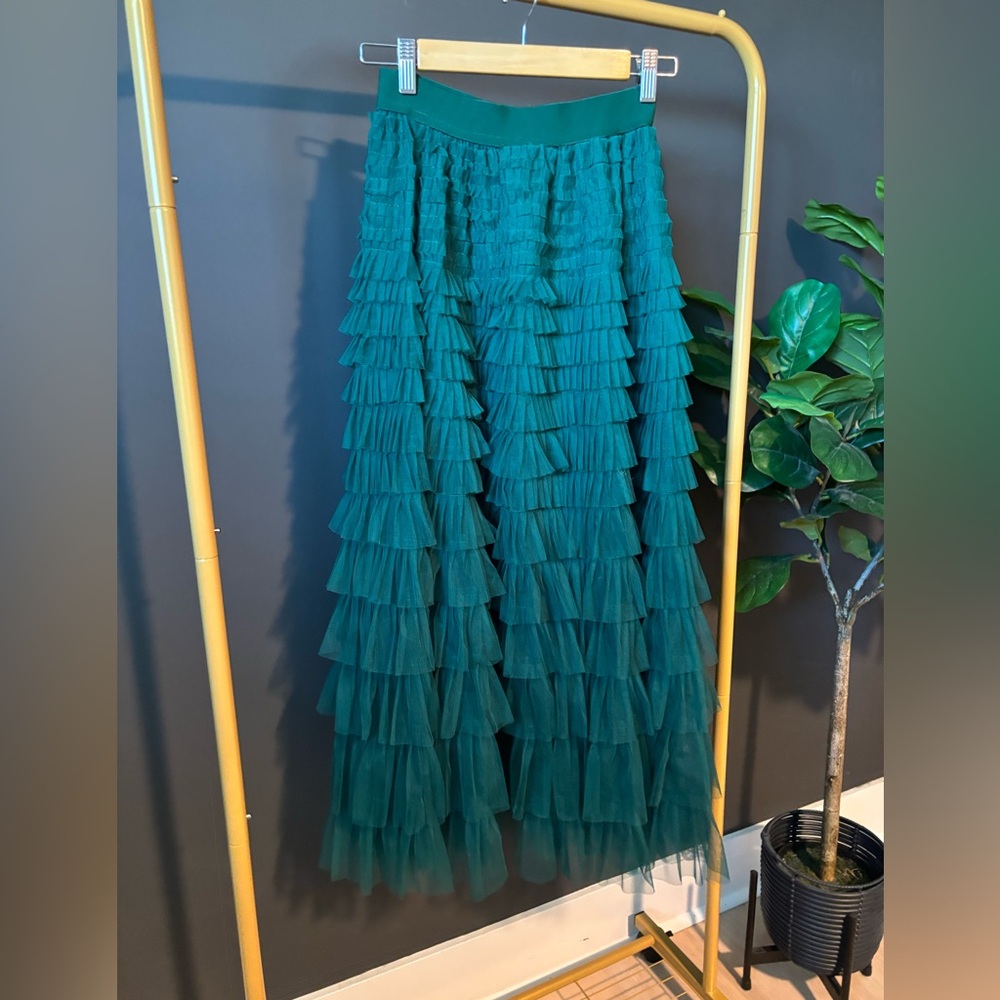 Elegant Emerald Green Ruffle Skirt